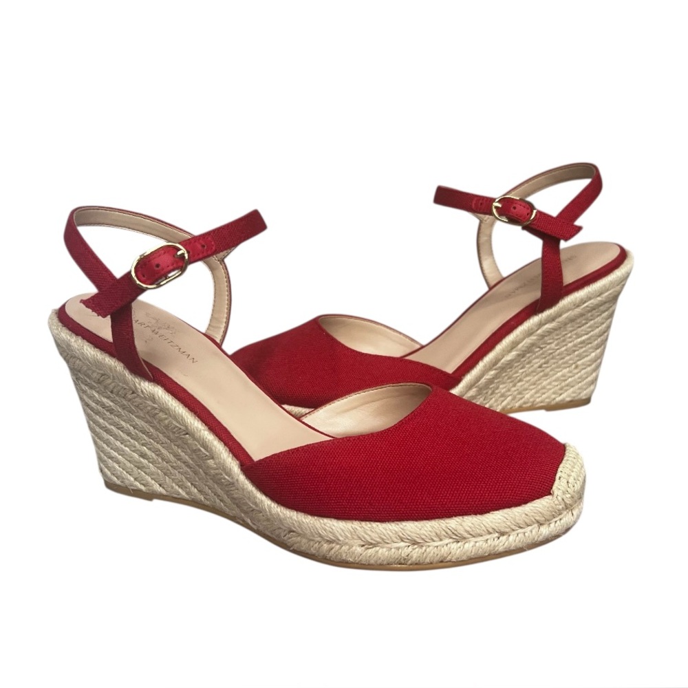 Stuart Weitzman Mykonos Red Espadrille Sandals Wedge Heel Size 9